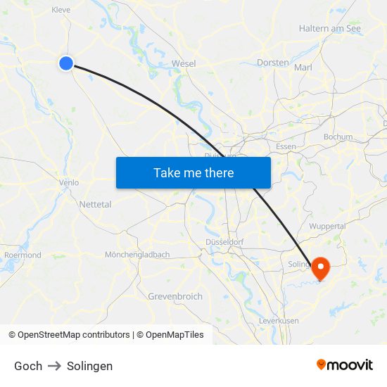 Goch to Solingen map