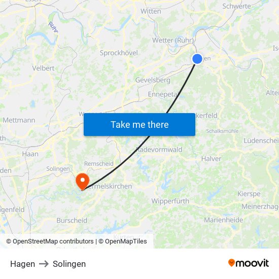 Hagen to Solingen map