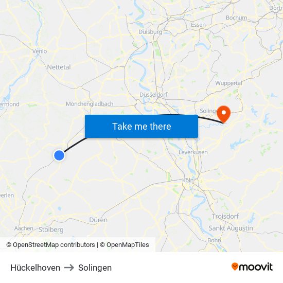 Hückelhoven to Solingen map