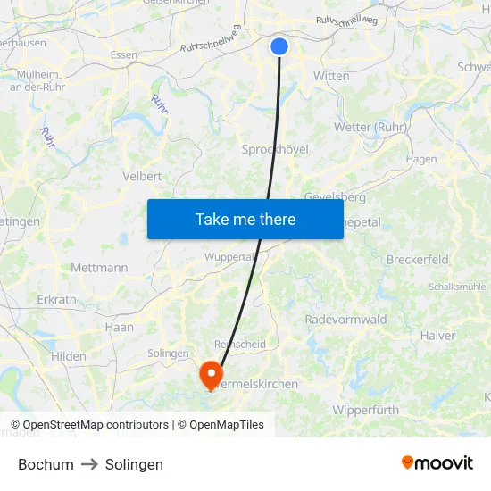 Bochum to Solingen map