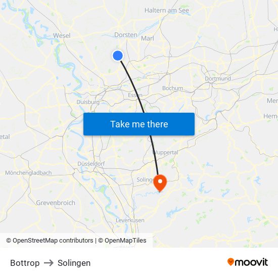 Bottrop to Solingen map