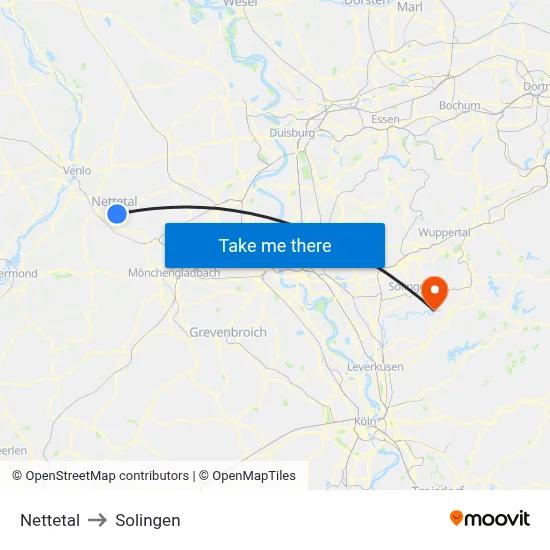 Nettetal to Solingen map