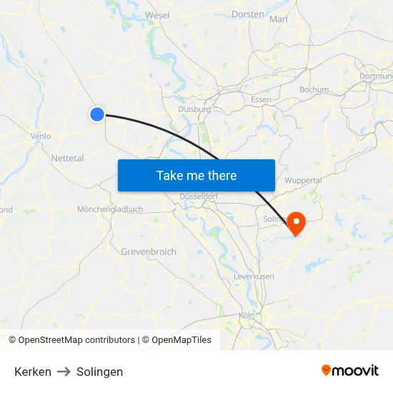 Kerken to Solingen map