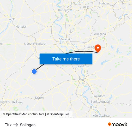 Titz to Solingen map