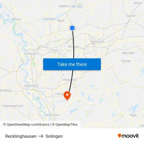 Recklinghausen to Solingen map
