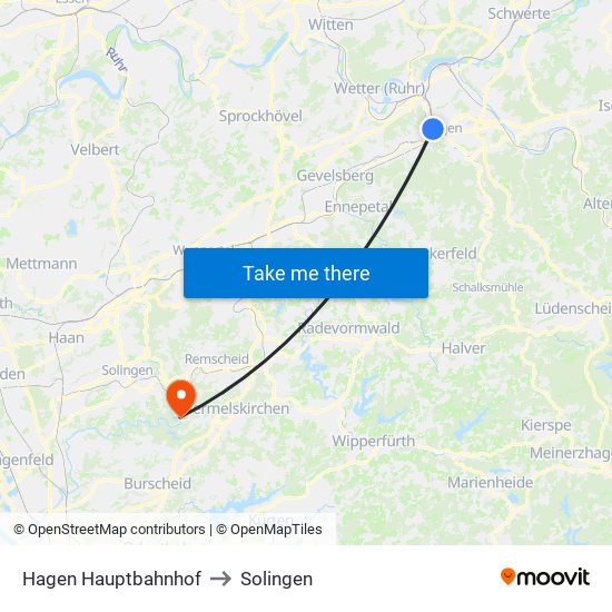 Hagen Hauptbahnhof to Solingen map