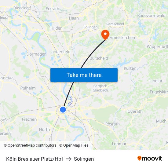 Köln Breslauer Platz/Hbf to Solingen map