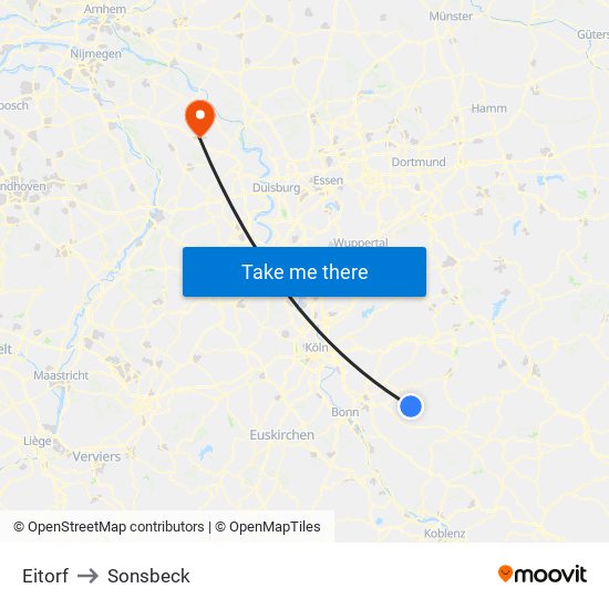 Eitorf to Sonsbeck map