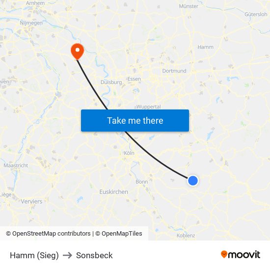 Hamm (Sieg) to Sonsbeck map