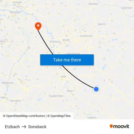 Etzbach to Sonsbeck map