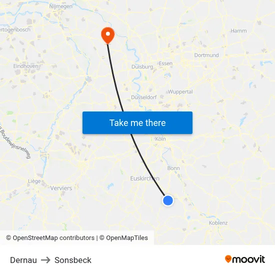 Dernau to Sonsbeck map