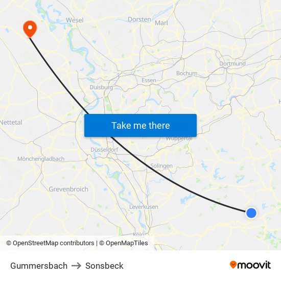 Gummersbach to Sonsbeck map