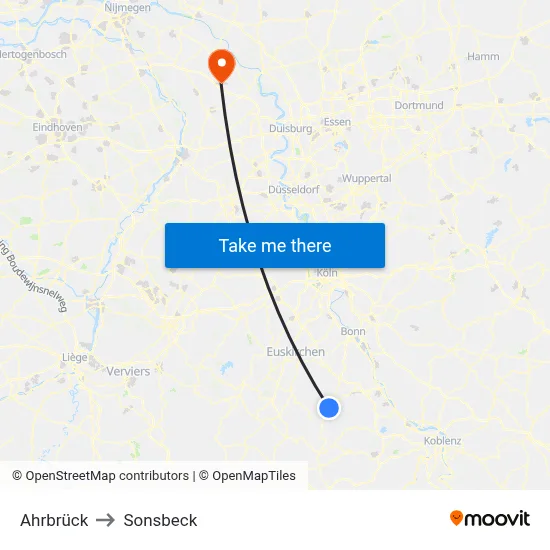 Ahrbrück to Sonsbeck map