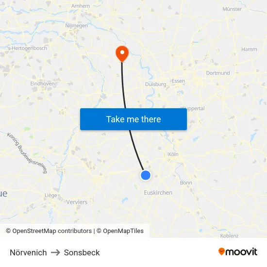 Nörvenich to Sonsbeck map