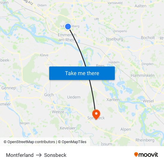 Montferland to Sonsbeck map