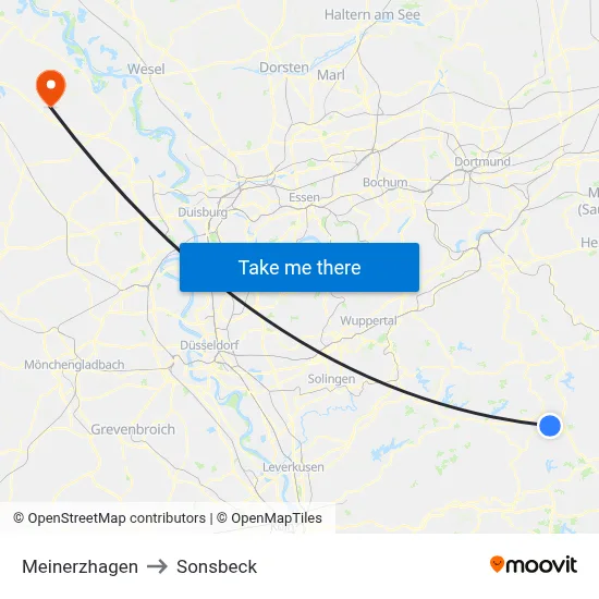 Meinerzhagen to Sonsbeck map