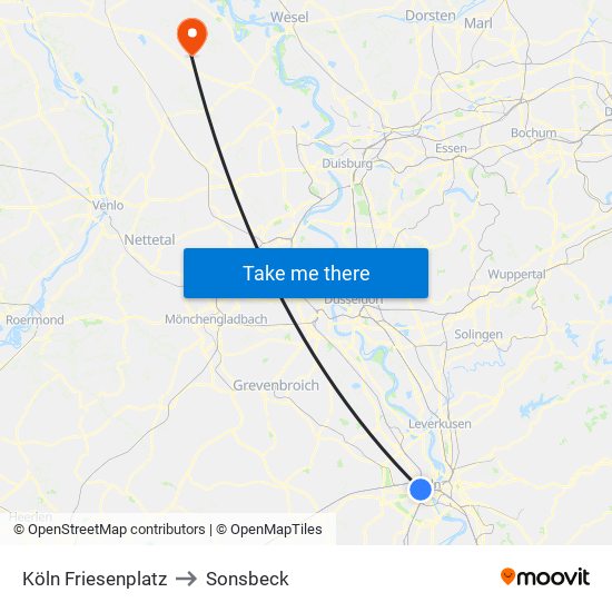 Köln Friesenplatz to Sonsbeck map