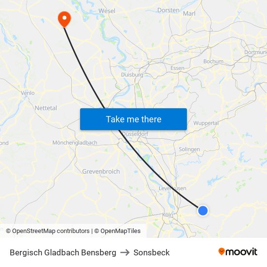 Bergisch Gladbach Bensberg to Sonsbeck map