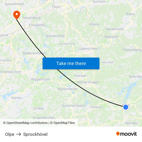Olpe to Sprockhövel map