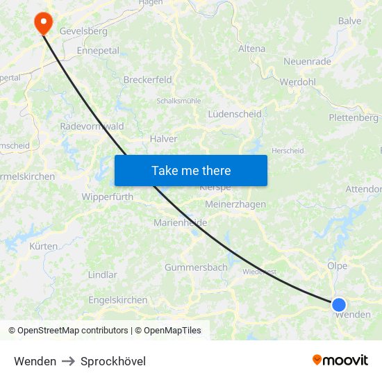 Wenden to Sprockhövel map