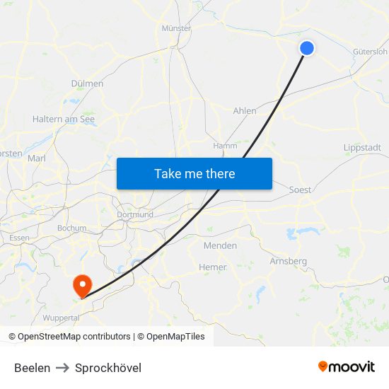 Beelen to Sprockhövel map