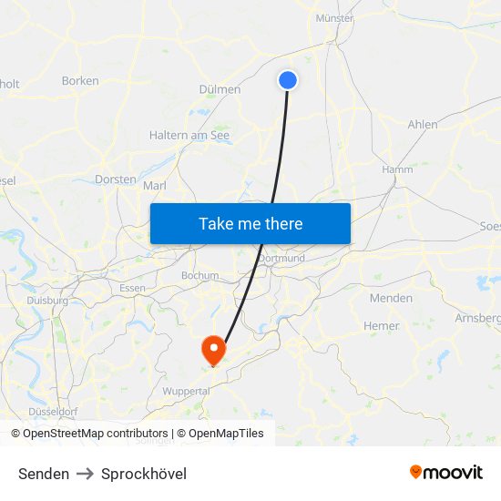 Senden to Sprockhövel map