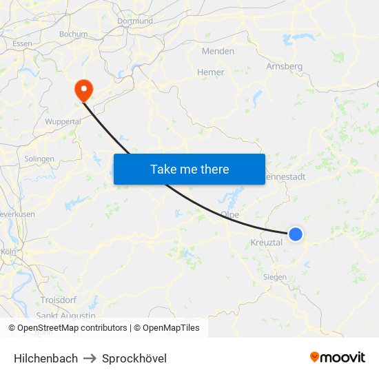 Hilchenbach to Sprockhövel map