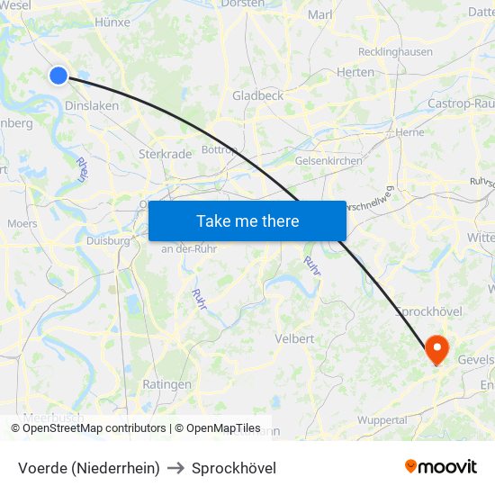 Voerde (Niederrhein) to Sprockhövel map