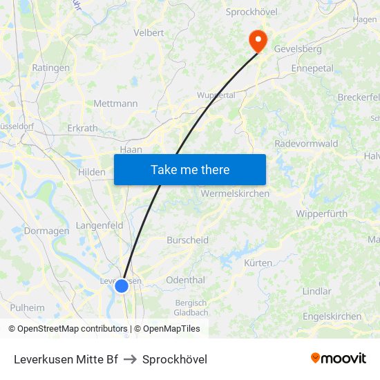 Leverkusen Mitte Bf to Sprockhövel map