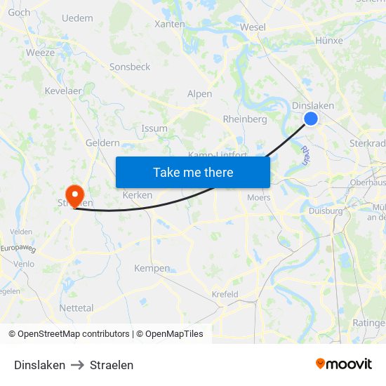 Dinslaken to Straelen map