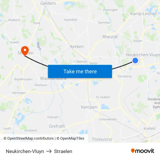 Neukirchen-Vluyn to Straelen map