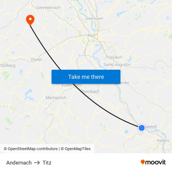 Andernach to Titz map