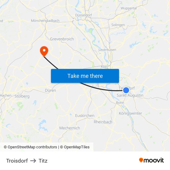 Troisdorf to Titz map