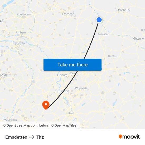 Emsdetten to Titz map