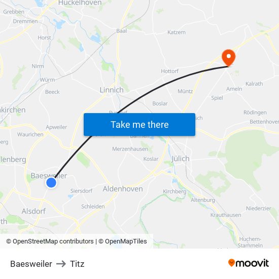 Baesweiler to Titz map