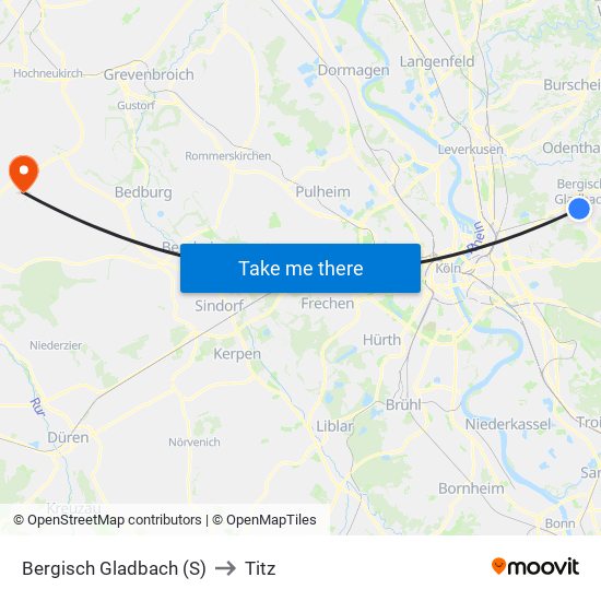 Bergisch Gladbach (S) to Titz map