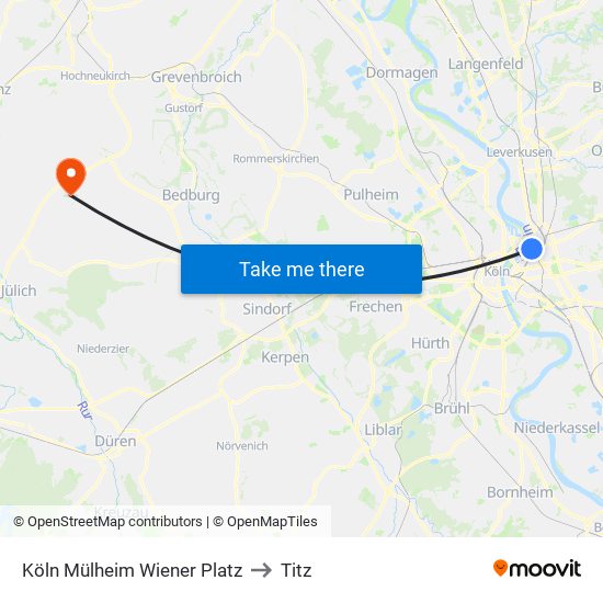Köln Mülheim Wiener Platz to Titz map