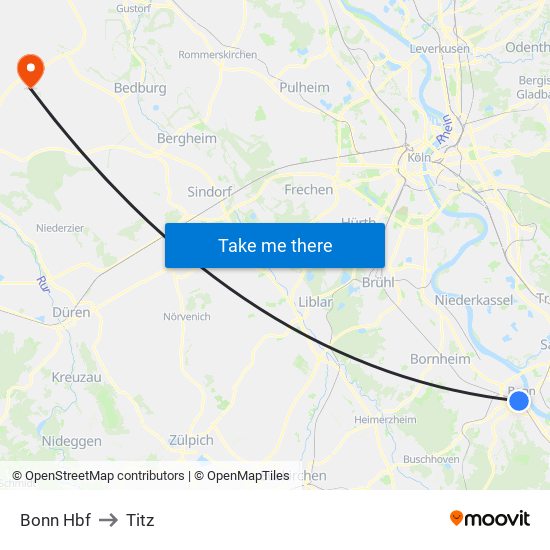 Bonn Hbf to Titz map