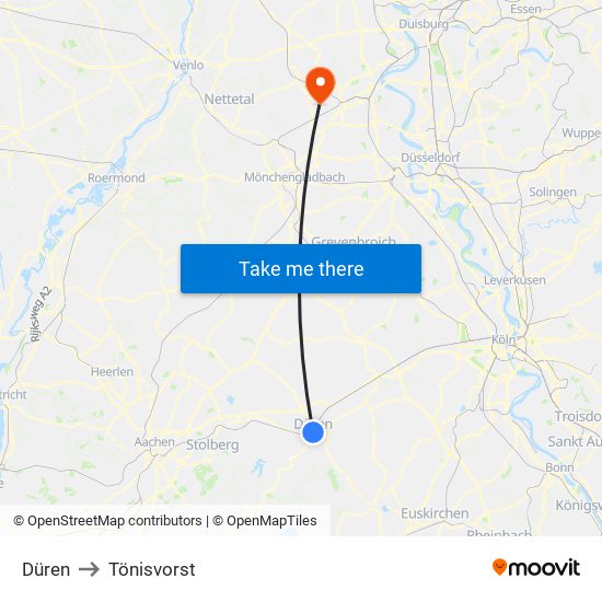 Düren to Tönisvorst map