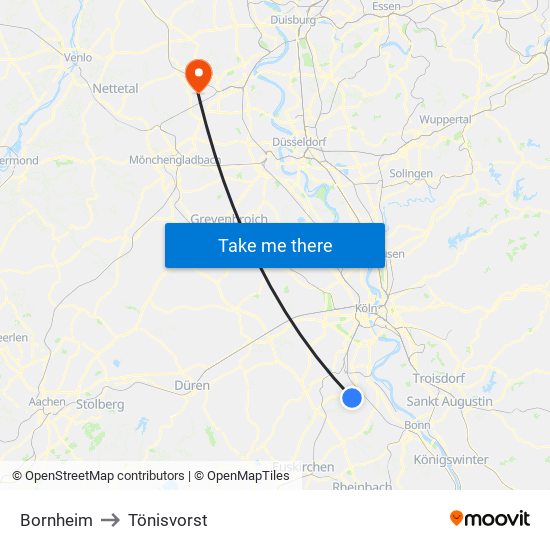 Bornheim to Tönisvorst map