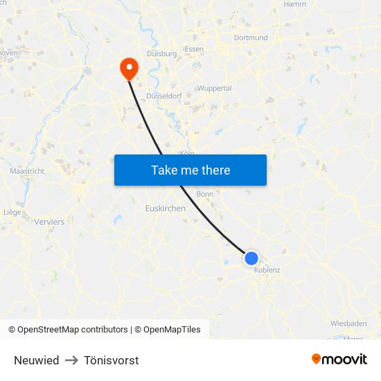 Neuwied to Tönisvorst map