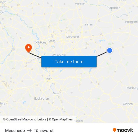 Meschede to Tönisvorst map