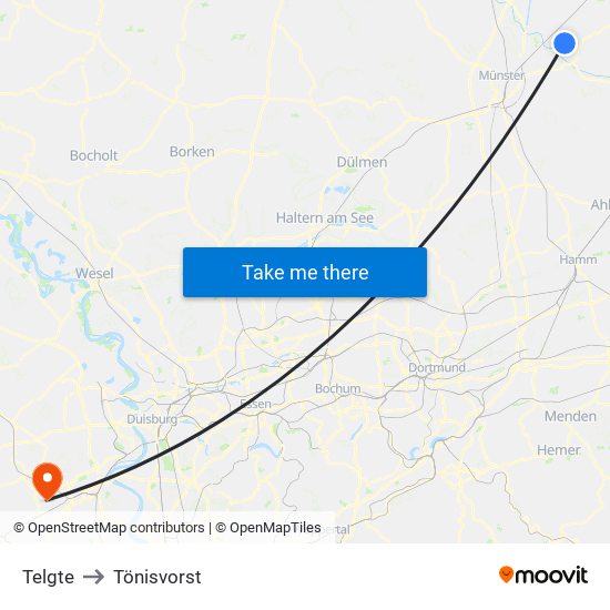 Telgte to Tönisvorst map