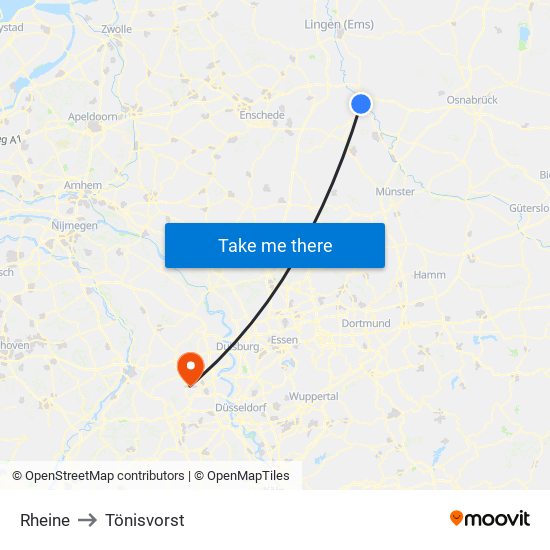 Rheine to Tönisvorst map