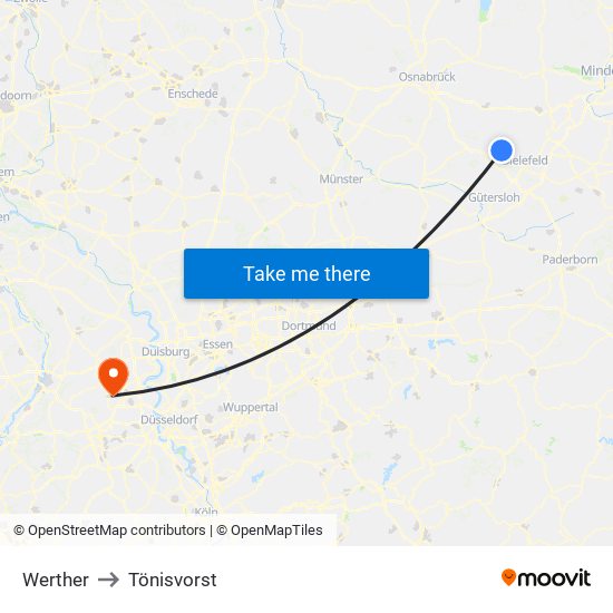 Werther to Tönisvorst map