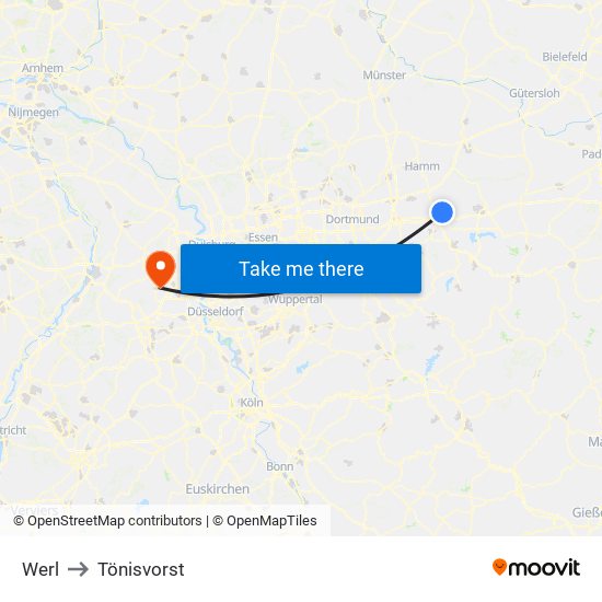Werl to Tönisvorst map