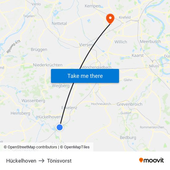Hückelhoven to Tönisvorst map