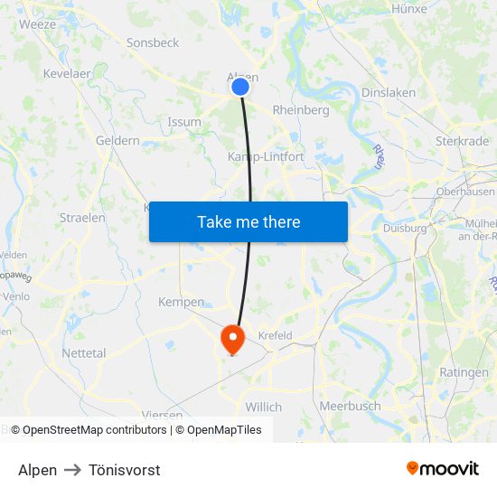 Alpen to Tönisvorst map