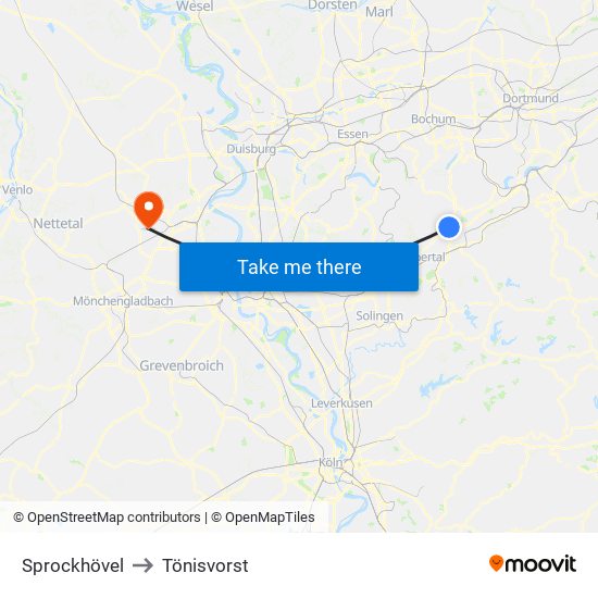 Sprockhövel to Tönisvorst map