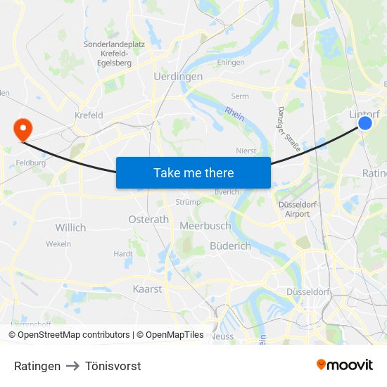 Ratingen to Tönisvorst map